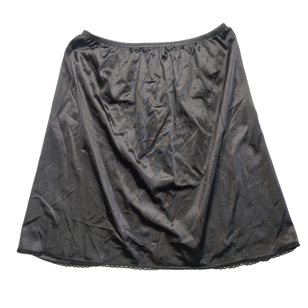 Vassarette Half Slip Womens Large Lace Trim Side Slit Black Solid 11-122